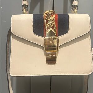 Gucci Cream Crossbody Bag with Gold and Navy Accents